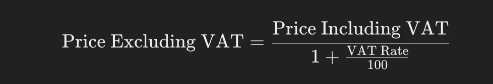 Formula to calculate the initial price of a product or service before VAT