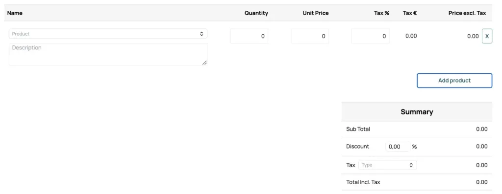 Screenshot Finotor to calculate VAT